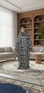 ⁦روب صلاة قطن أسود مخطط⁩ - الصورة ⁦3⁩