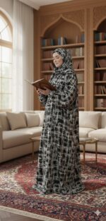 ⁦روب صلاة قطن أسود مخطط⁩ - الصورة ⁦4⁩